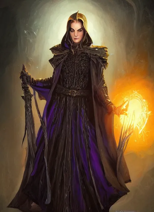 Prompt: dark black cloak female priest, ultra detailed fantasy, dndbeyond, bright, colourful, realistic, dnd character portrait, full body, pathfinder, pinterest, art by ralph horsley, dnd, rpg, lotr game design fanart by concept art, behance hd, artstation, deviantart, hdr render in unreal engine 5