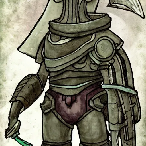 Prompt: squidward inspired by dark souls style