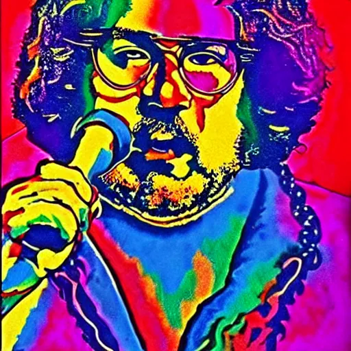 Image similar to jerry Garcia, psychedelic colors,