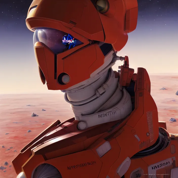 Image similar to 3 / 4 view of a portrait of nasa mars ship, evangelion, scifi, hyper detailed, digital art, trending in artstation, cinematic lighting, studio quality, frostbite 3 engine rendered, art style by klimt and nixeu and ian sprigger and wlop and krenz cushart