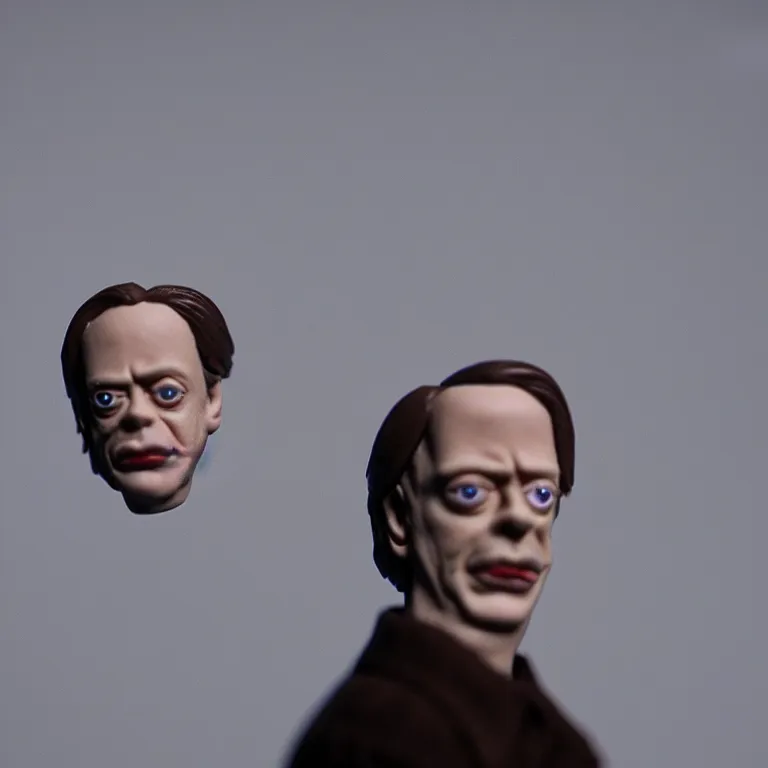 Image similar to a cinematic film still of a claymation stop motion film starring steve buscemi, portrait, shallow depth of field, 8 0 mm, f 1. 8