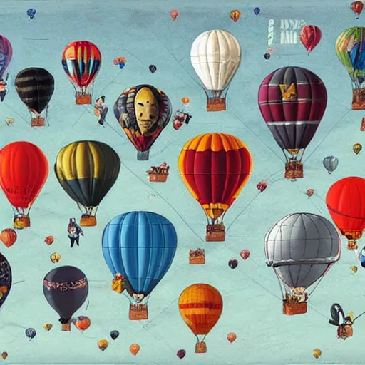 Prompt: a hot air balloon invasion by many ninjas, fiasco, hyper realistic, detailed, ninjas and balloon in foreground