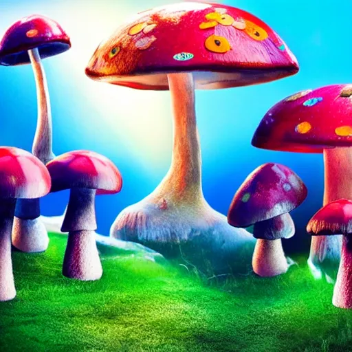 Image similar to a musical about dancing mushrooms, promotional images, imax, photorealistic, distortion