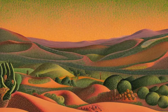 Image similar to a provencal ville on the surface of mars by asher brown durand, ansel adams and jean metzinger, oil on canva, color orange and color green