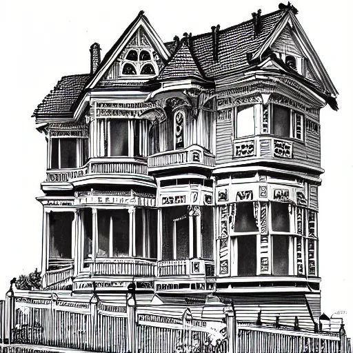 Image similar to illustration of painted lady Victorian house