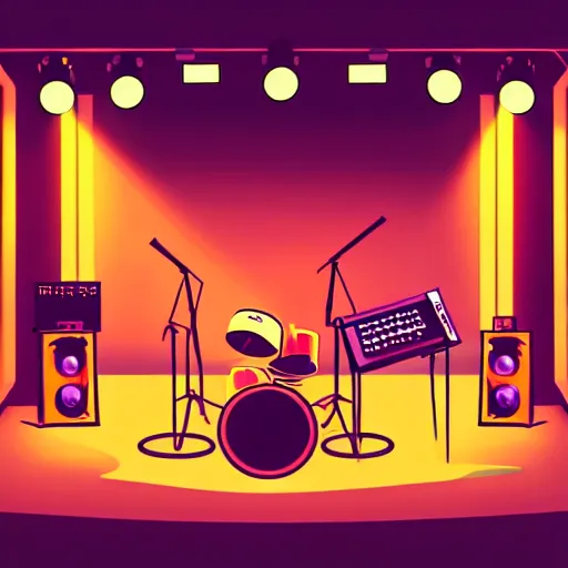 Prompt: 2 d music venue, design, vector art, digital art, portrait, 4 k, 8 k, sharp focus, smooth, illustration, room, concept art