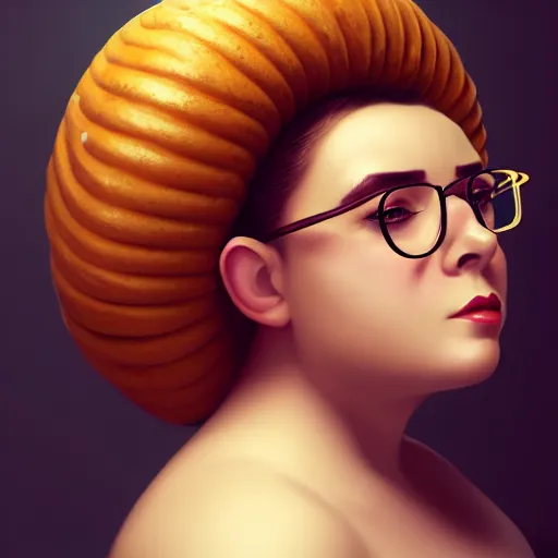 Prompt: portrait of a heavy stocky petite gorgeous beautiful beautiful woman, with a bundt bundt pan face, (greek) romanian, glasses glasses, wide shot, digital art, top, detailed , 8k, trending on artstation