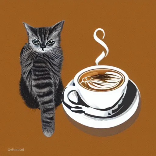 Prompt: cat and cup of coffee