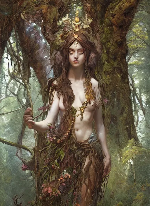 Prompt: digital _ painting _ of _ the goddess of the forest _ by _ filipe _ pagliuso _ and _ justin _ gerard _ symmetric _ fantasy _ highly _ detailed _ realistic _ intricate _ port