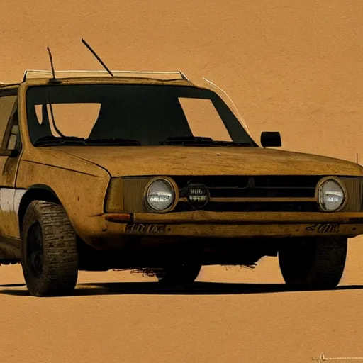 Image similar to a lonely Dacia 1310 in Mad Max, artstation, concept art