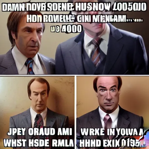 Prompt: dank meme depicting Saul Goodman, +4000 rating, high detail, reddit, instagram, 9gag, trending, popular, 8k resolution