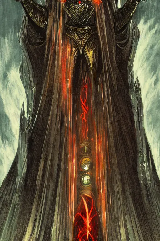 Image similar to tarot illustration of sauron as the tower by artstation