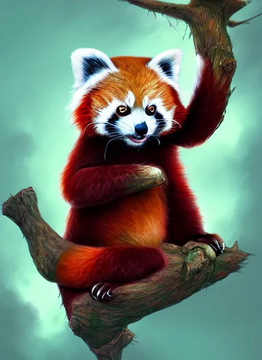 Image similar to red panda, fantasy, surreal, highly detailed, digital painting, artstation, concept art, illustration, art by patrick james woodroffe