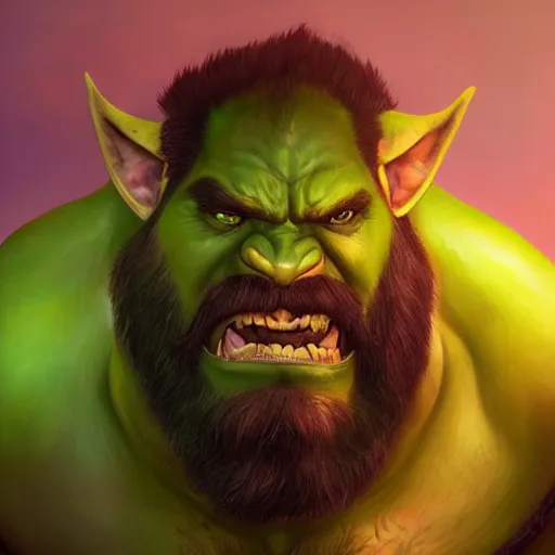 Image similar to Portrait of a warcraft orc, green skin, black beard, bald, fierce and wild look, mattepainting concept Blizzard pixar maya engine on stylized background splash comics global illumination lighting artstation lois van baarle, ilya kuvshinov, rossdraws