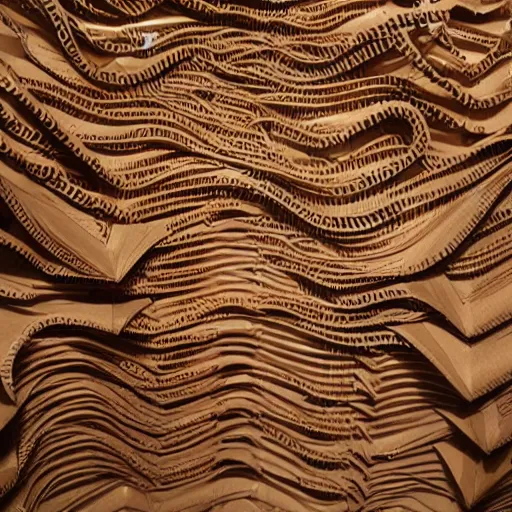 Image similar to tentacles made of brown corrugated cardboard, cut out of cardboard, realistic photography, fantasy