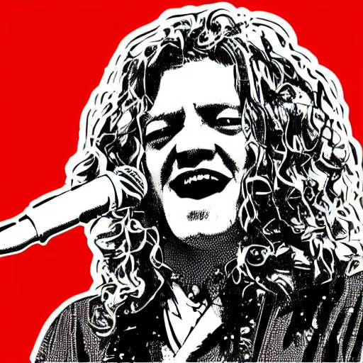 Image similar to 1 9 7 0 - young - robert - plant from led zepelin singing into the microphone, swagger, sticker - art, svg vector, adobe - illustrator