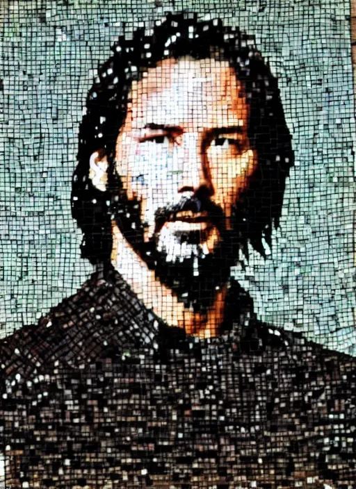 Image similar to a mosaic of keanu reeves made of quinoa seeds