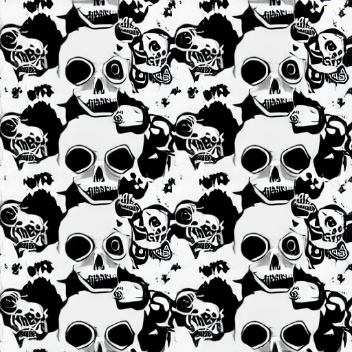 Prompt: separated anime skulls pattern, vector art, half - tones, 8 0 s style