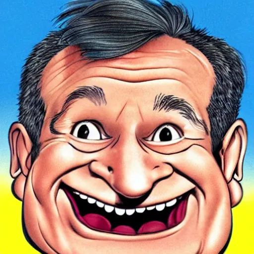 Image similar to a caricature portrait of Robin Williams drawn by Mort Drucker Mad Magazine