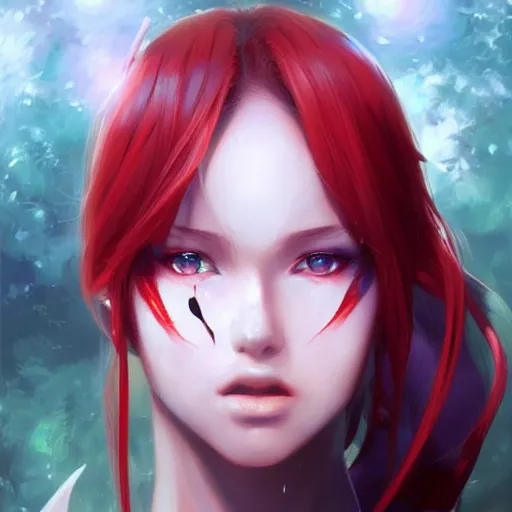 Image similar to A realistic anime painting of a beautiful cyborg woman with glowing red eyes. digital painting by Stanley Artgerm Lau, Sakimichan, WLOP, Makoto Shinkai, Rossdraws, Pixivs, digital painting. trending on Pixiv. SFW version —H 1024