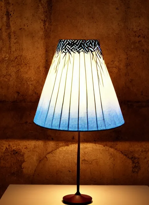 Prompt: A large lamp with fabric lampshade designed by Petros Afshar