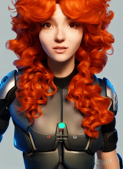 Prompt: glowwave portrait of curly orange hair girl as a agent, au naturel, hyper detailed, digital art, trending in artstation, cinematic lighting, studio quality, smooth render, unreal engine 5 rendered, octane rendered, art style by pixar warner bros dreamworks disney riot games and overwatch