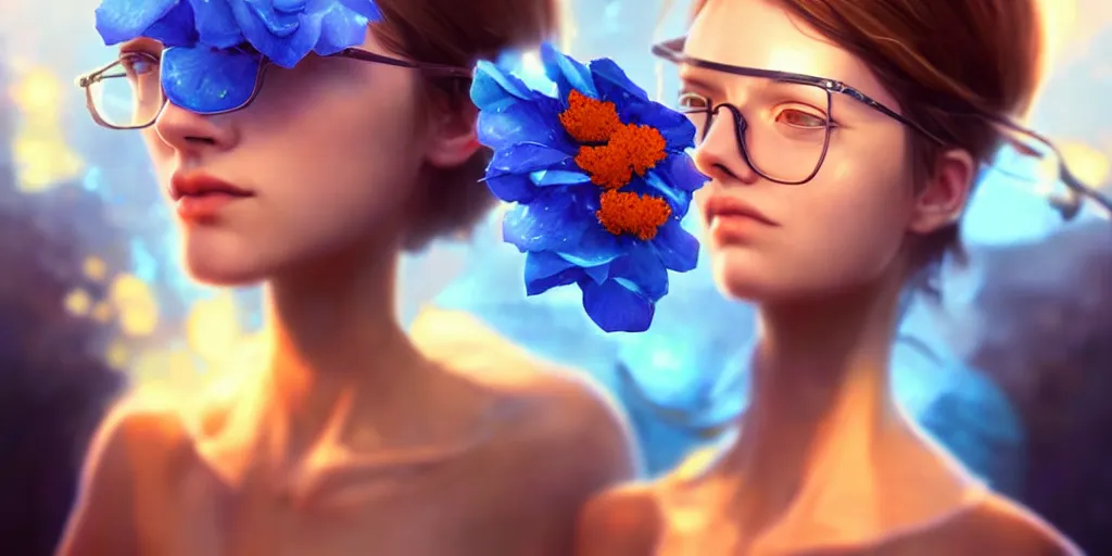 Image similar to epic professional digital art of a bread toast wearing 👓 and a blue flower, best on artstation, cgsociety, wlop, cosmic, epic, stunning, much detail, much wow, masterpiece, backlight