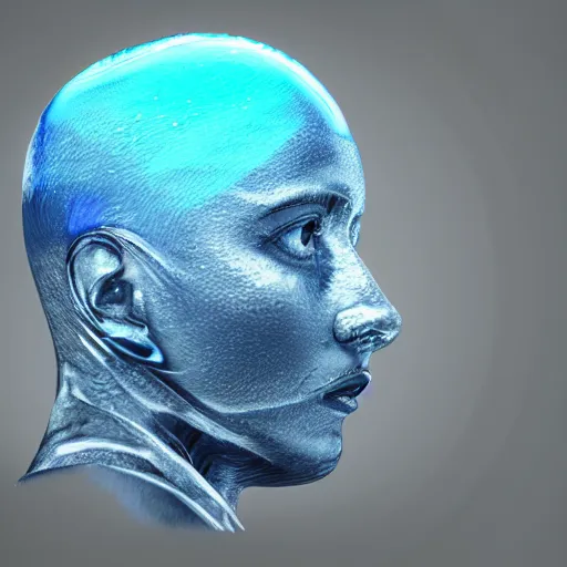 Image similar to water artwork manipulation in the shape of a human head, on the ocean water, futuristic, award winning, hyper realistic, ray tracing, realistic water, sharp focus, long shot, 8 k resolution, cinematic, photoshop water art