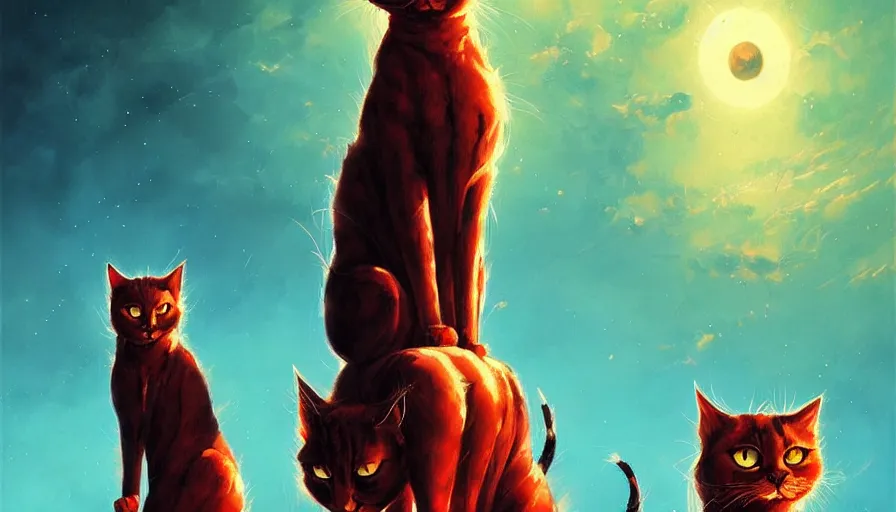 Image similar to artwork of really tall sitting cats by anato finnstark, by karol bak, by koda kazuma, brush strokes, 4 k resolution