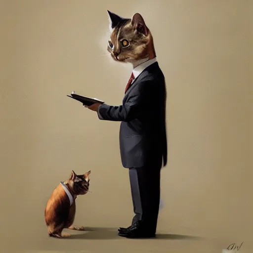 Image similar to oil painting a business cat leader of a political party trending on artstation by greg rutkowski