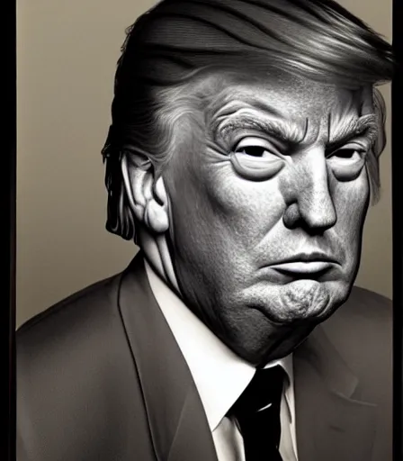 Image similar to a high quality, high detail, photorealistic portrait of donal trump by james nachtwey and lucian freud,