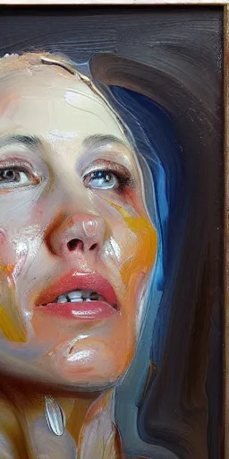 Prompt: oil on canvas painting of a figure by Jenny Saville, energetic brush strokes, colorful, painterly