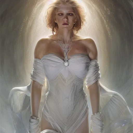 Image similar to Albedo Woman in White, detailed, centered, digital painting, artstation, concept art, donato giancola, Joseph Christian Leyendecker, WLOP, Boris Vallejo, Breathtaking, 8k resolution, extremely detailed, beautiful, establishing shot, artistic, hyperrealistic, beautiful face, octane render, cinematic lighting, dramatic lighting, masterpiece