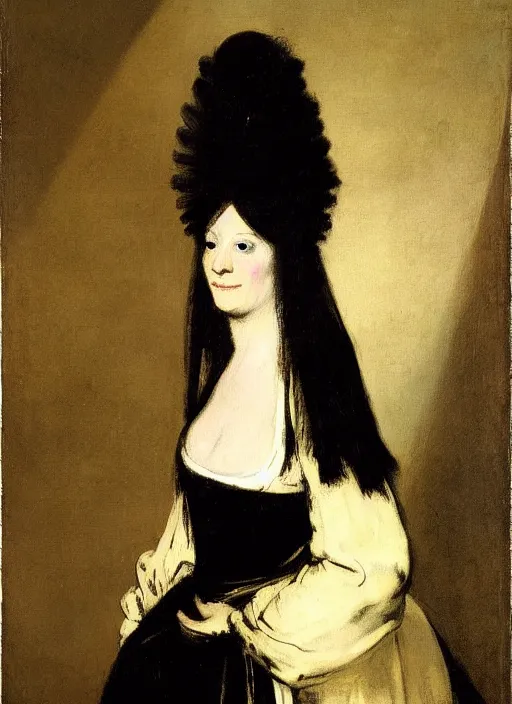 Prompt: portrait of young woman in renaissance dress and renaissance headdress, art by francisco goya