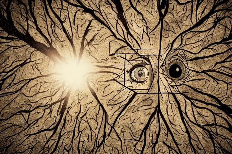 Prompt: brain tree eye pyramid holy grail, cinematic masterpiece, very detailed