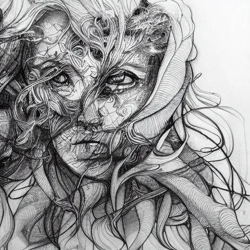 Image similar to burn, detailed intricate sketch, 4k, illustration, cross hatched, black ink on white paper