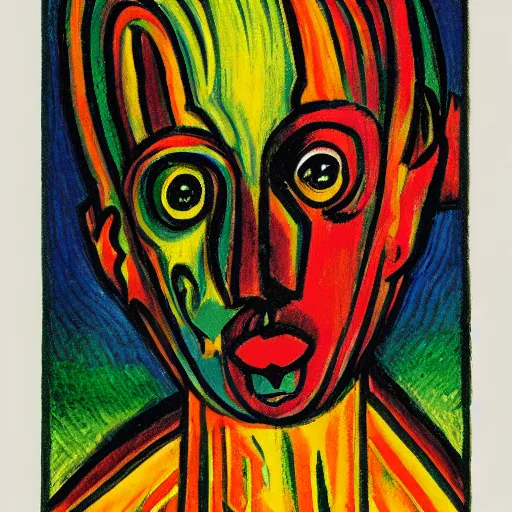 Image similar to The The afterlife of Deity, crayon, by Max Pechstein, Milton Glaser, Fantasy Realism
