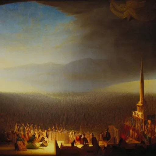 Image similar to congress in the style of john martin, epic, volumetric, painting