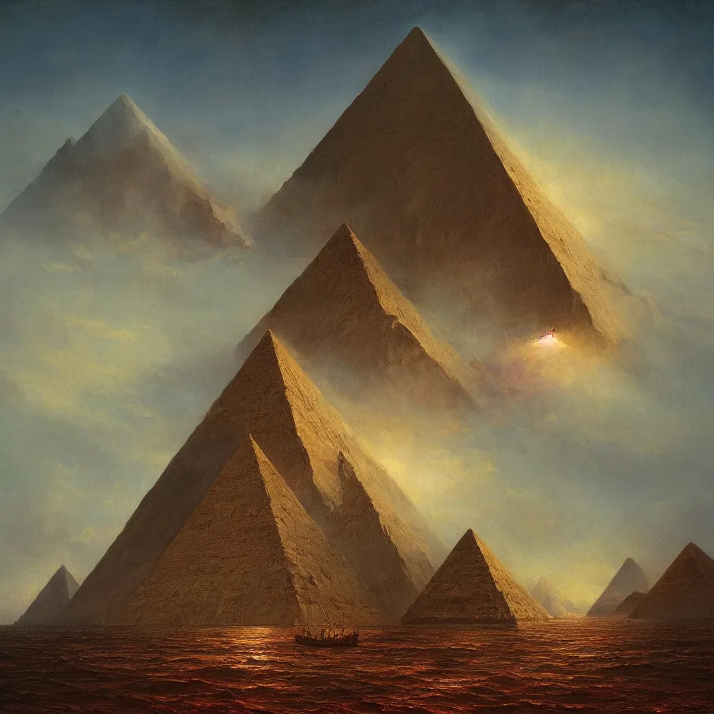 Prompt: A beautiful painting of a dark Pyramid at Sea Leveler by Frederic Edwin Church and Zdzisław Beksiński,highly realistic,hyper detailed,4k,digital art,80s sci-fi