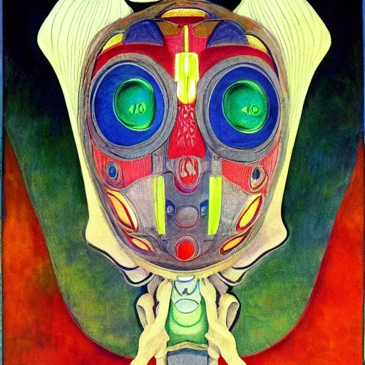 Prompt: robot wearing a luna moth mask, by annie swynnerton and leo and diane dillon and adolf wolfli and ( diego rivera ), elaborate costume, little glowing lights, rich color, dramatic cinematic lighting, smooth, sharp focus, extremely detailed