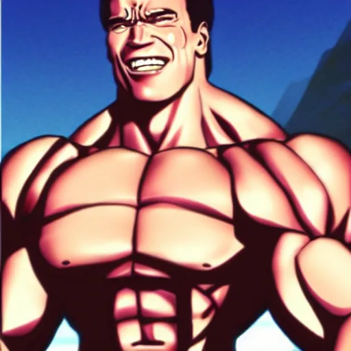 Image similar to arnold schwarzenegger as anime character, kyoto animation, magical