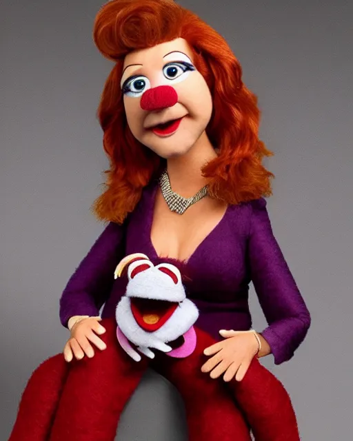 Image similar to meredith palmer as a muppet. highly detailed felt. hyper real photo. 4 k.