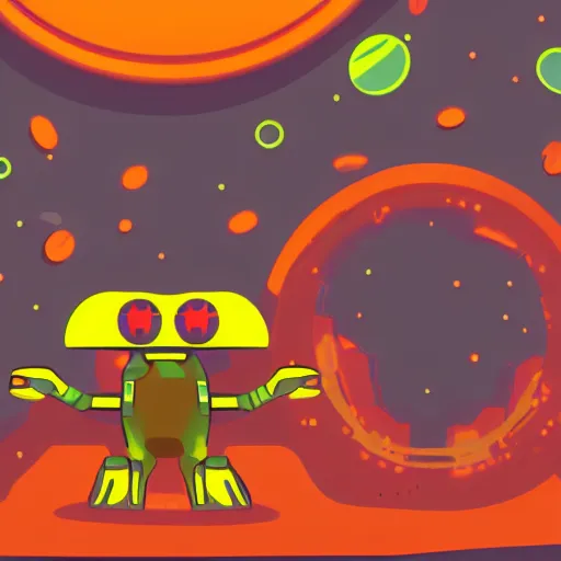 Prompt: cute furry alien 👾 racing 🏁 on mars, style by kurzgesagt