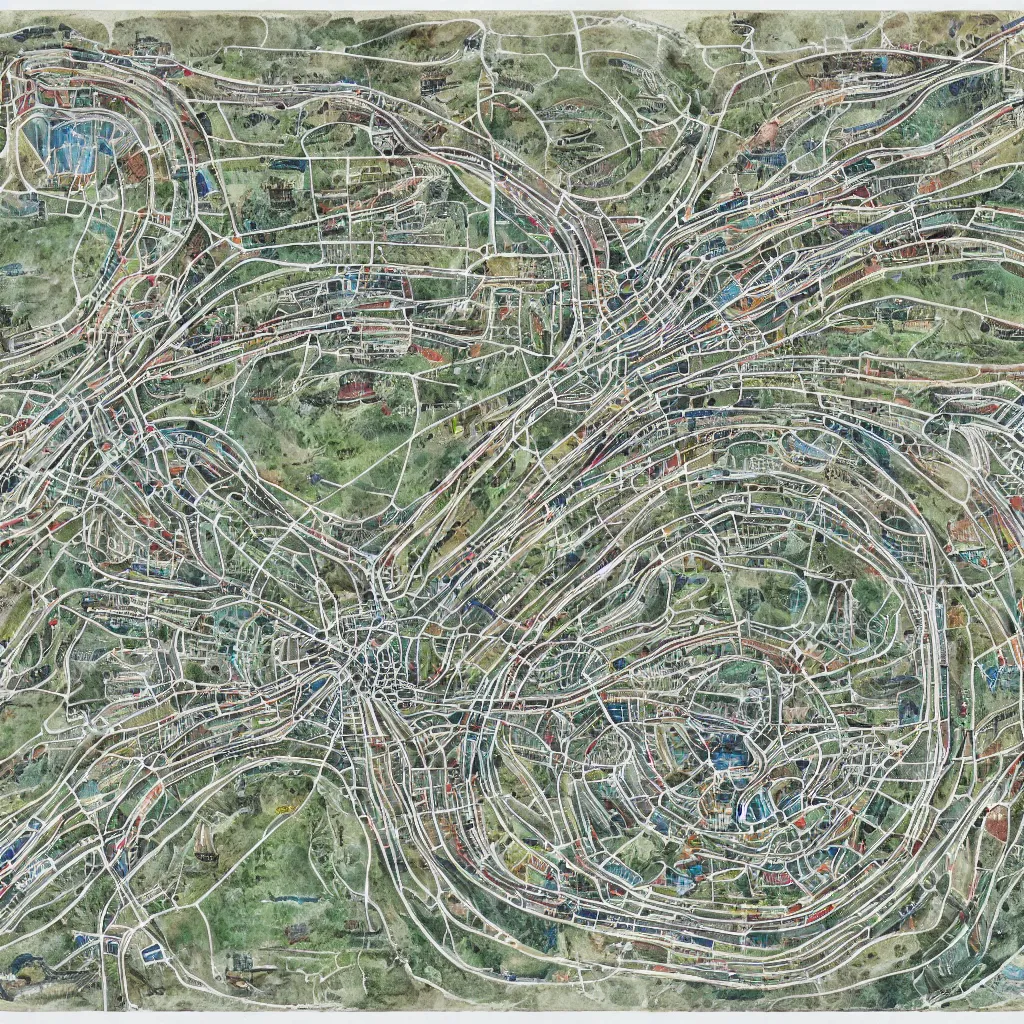 Prompt: Map of a tunnel system by Deven Rue, hyper detailed