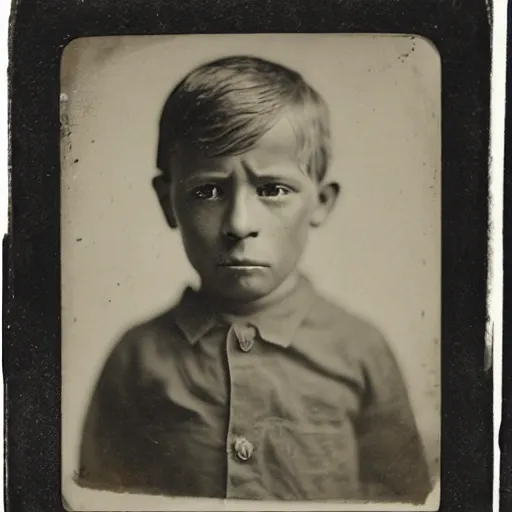 Prompt: facial portrait of a 5 year old boy, 1 9 2 1, ambrotype, by george s. cook, award winning