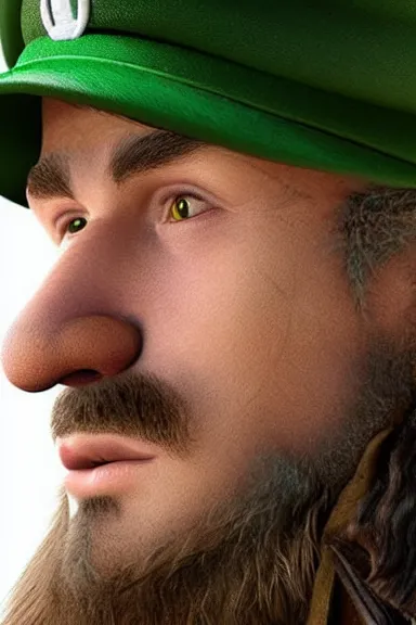 Image similar to very very intricate photorealistic photo of a realistic human version of luigi wearing his hat in an episode of game of thrones, photo is in focus with detailed atmospheric lighting, award - winning details