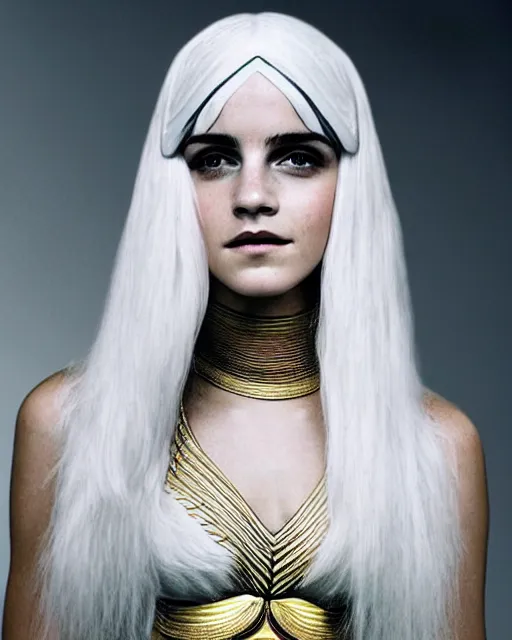 Image similar to perfect white haired egyptian queen emma watson wearing white dove wings warframe armor _ regal _ attractive ornate sultry beautiful dreamy