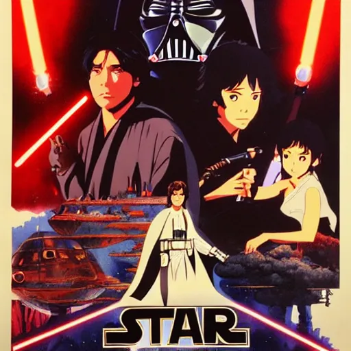 Image similar to film still Poster of Star Wars Return of the Jedi Artwork by Dice Tsutsumi, Makoto Shinkai, Studio Ghibli