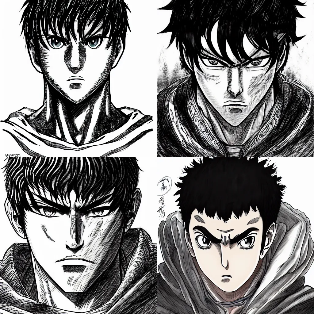 Prompt: guts, anime, highly detailed, digital art, centered, portrait, colored accurately, in the style of kentaro miura