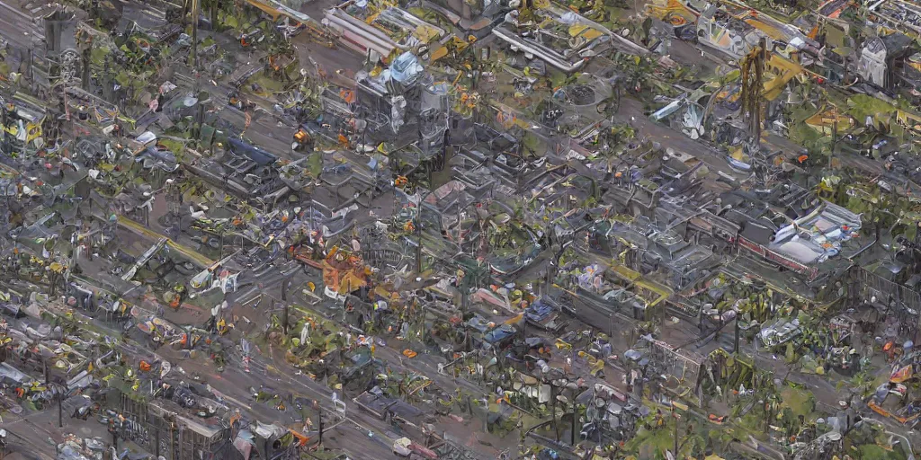 Image similar to Isometric biopunk gothicpunk space train station on black background, ultra detailed illustration, aerial view, trending on ArtStation, Sim City 4, Anno 2070, CIties: Skylines, by Simon Stålenhag and Jim Burns, Cycles4D render, black paper, birds eye view